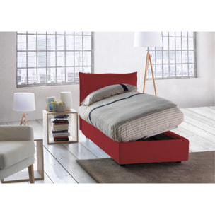 Letto singolo Luna, Letto contenitore con rivestimento in tessuto, 100% Made in Italy, Apertura laterale, adatto per materasso Cm 80x190, Rosso