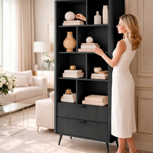 Libreria Moderna a Giorno Con Design Geometrico Asimmetrico Salvaspazio Studio E Ufficio 88.2 x 38 x 193,8 cm Nero