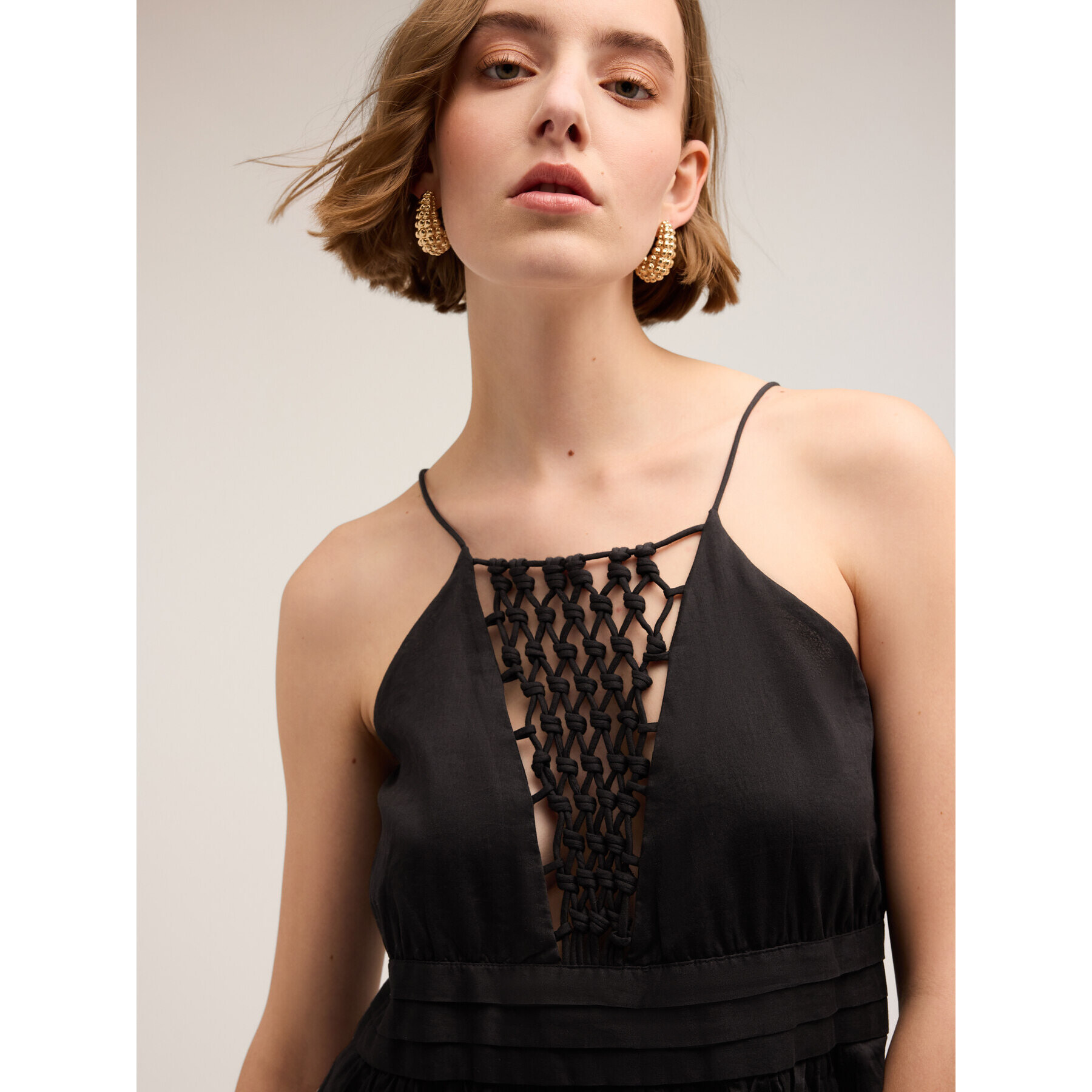 Motivi - Vestido largo con inserto bordado - Negro