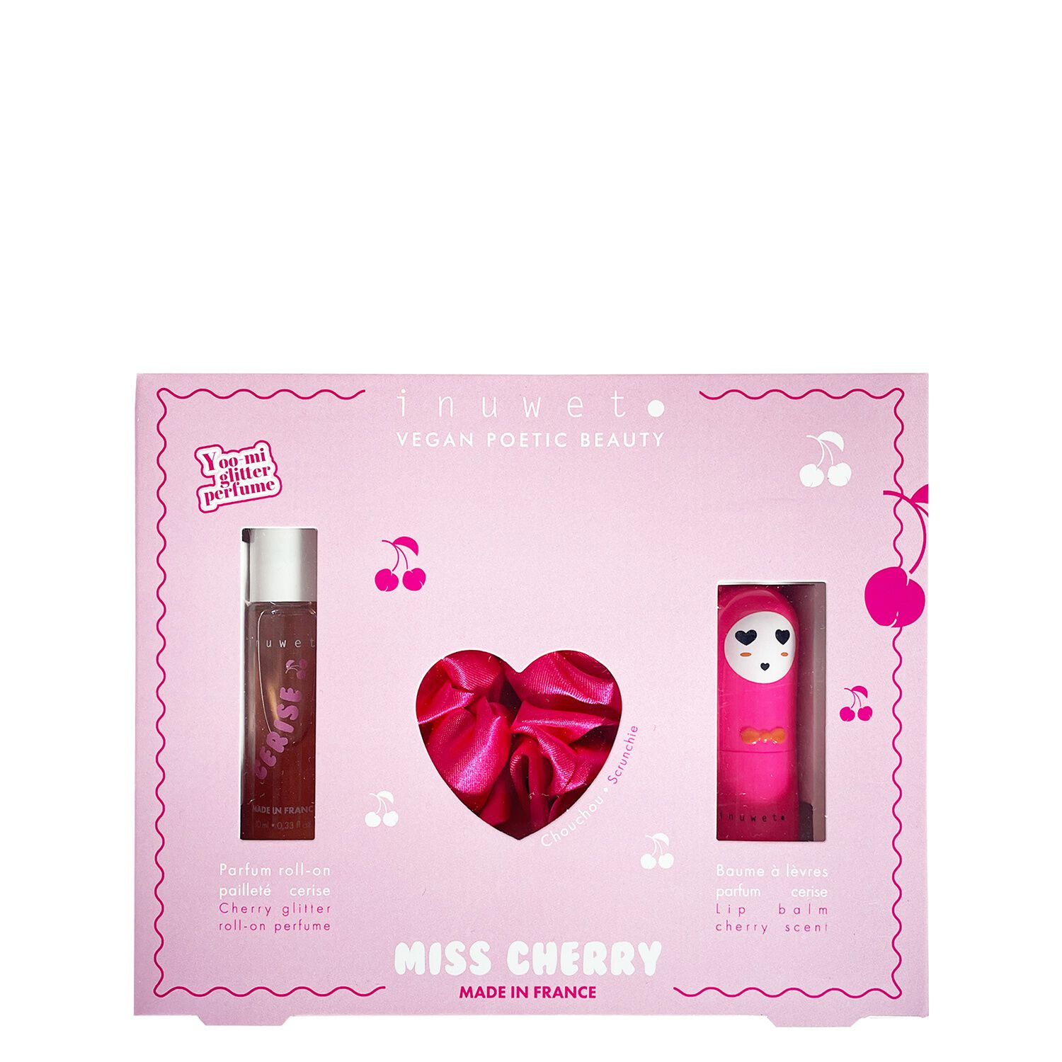 Miss Cherry - Coffret Parfum Roll-On Cerise 10 ml + Baume à Lèvres Cerise + un Chouchou
