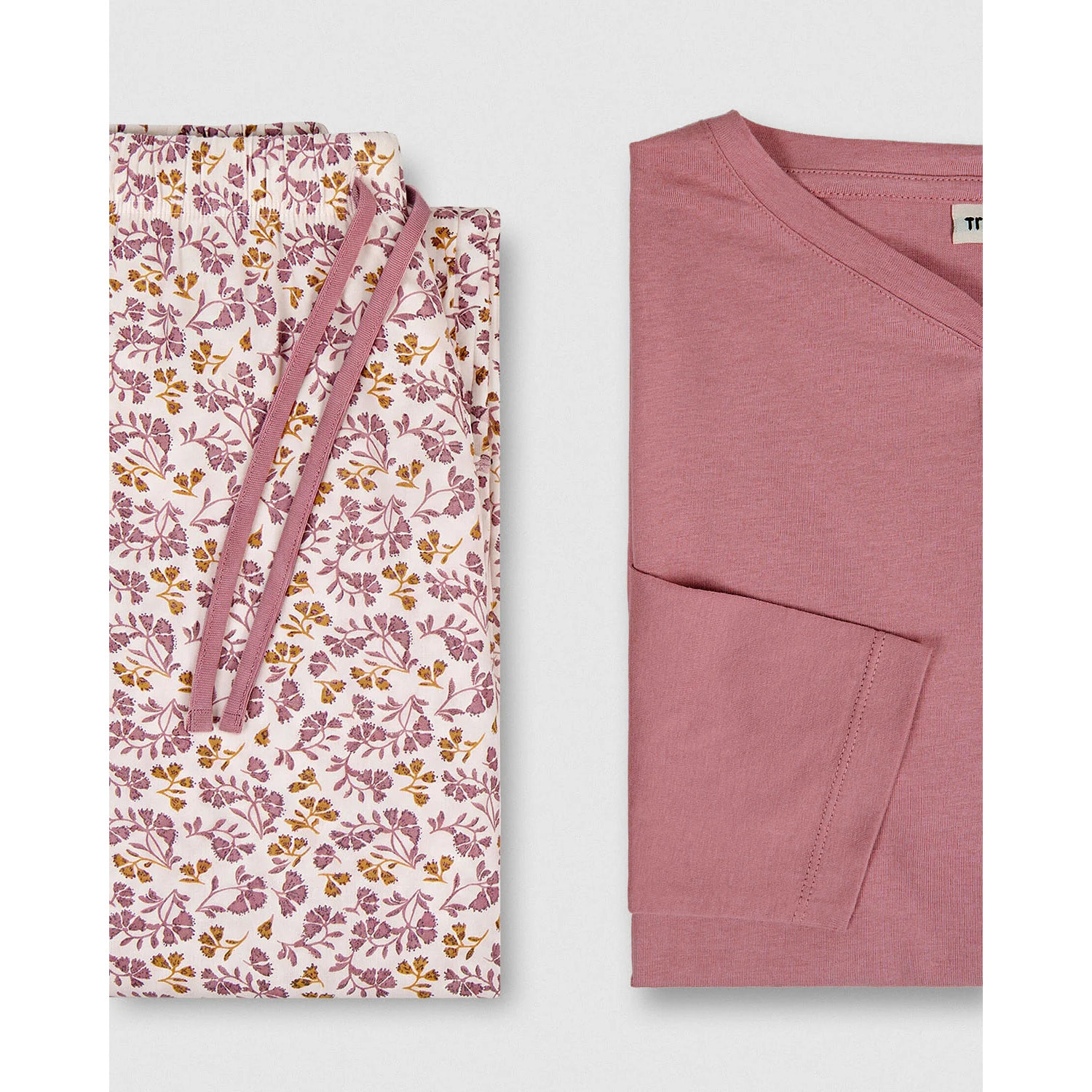 Pigiama lungo in cotone con scollo a v, stile giungla rosa