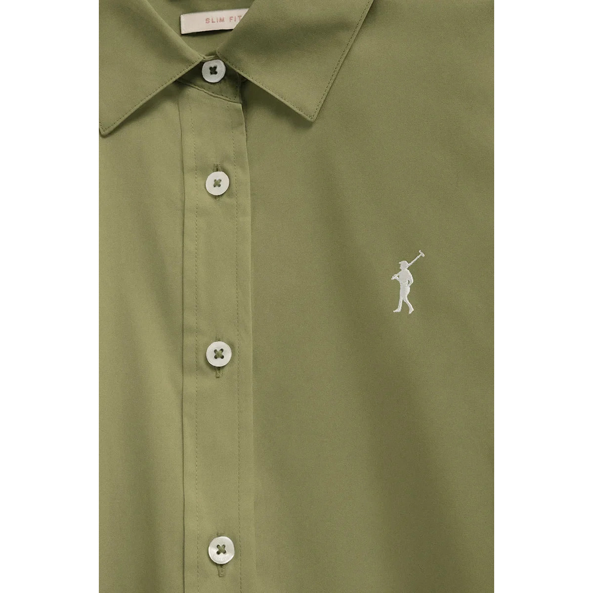 Camisa de popelín verde hoja con corte slim y bordado Rigby Go
