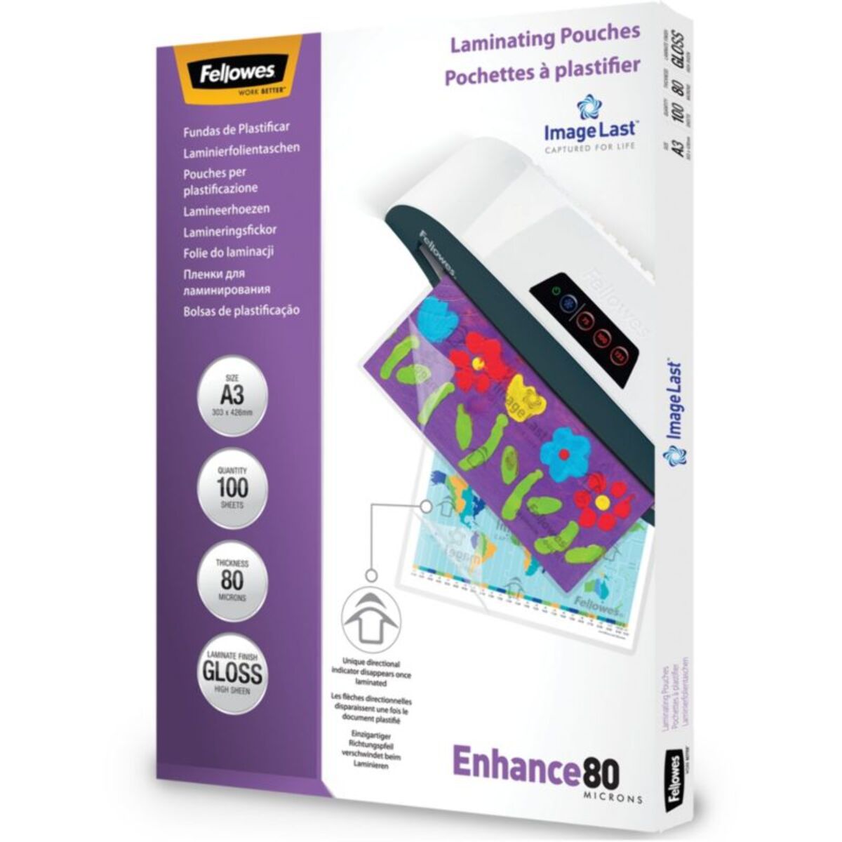 Consommable de bureau pour plastifieuse FELLOWES plastification A3 80 mic x100