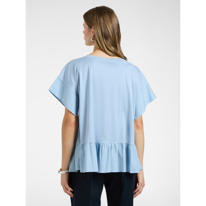 Elena Mirò - T-shirt con volant al fondo - Azzurro