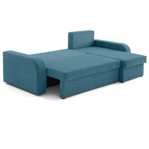 Valos - canapé d'angle réversible - 4 places - convertible avec coffres - en velours côtelé - Bleu Ardoise