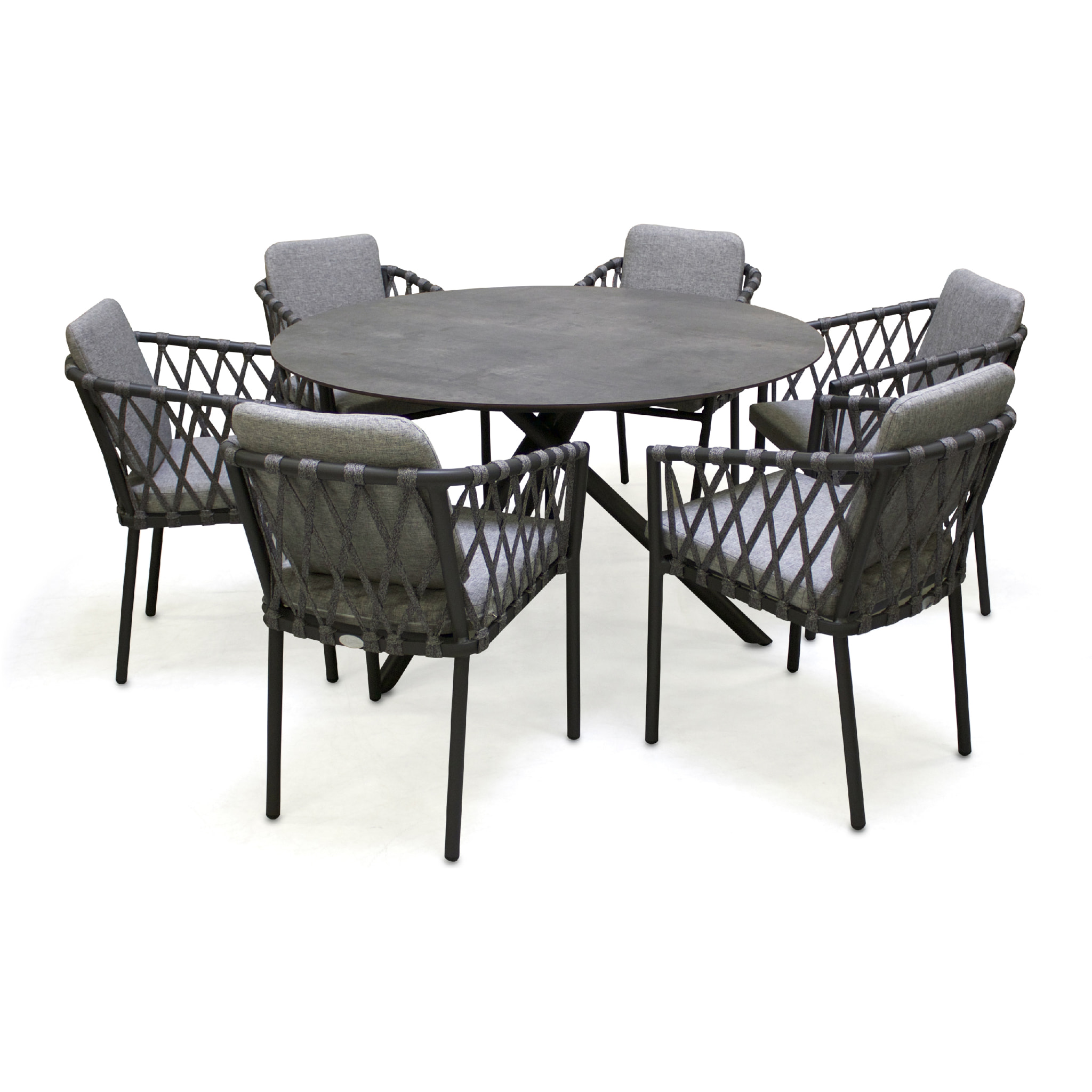 PILAT - Ensemble repas de jardin 6 places en aluminium gris anthracite