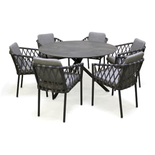 PILAT - Ensemble repas de jardin 6 places en aluminium gris anthracite