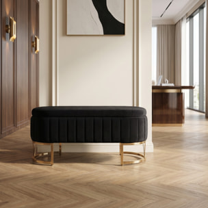 Panca Contenitore Ovale in Effetto Velluto con Ampio Vano Contenitore, Seduta Imbottita e Gambe in Acciaio, Design Elegante per Camera da Letto, Ingresso e Soggiorno