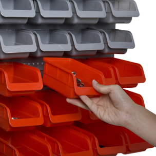 Organizador de Herramientas de Pared de 44 Piezas 95x54 cm Estantería de Pared para Herramientas con 28 Cajas Apilables y Diferentes Ganchos Gris y Rojo