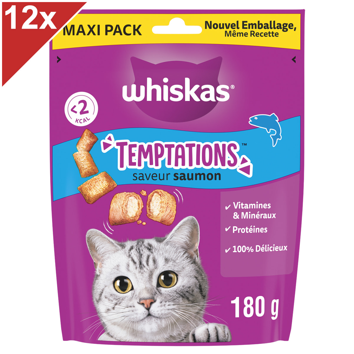 WHISKAS Temptations 12 Friandises pour chat saveur Saumon (12x180g)