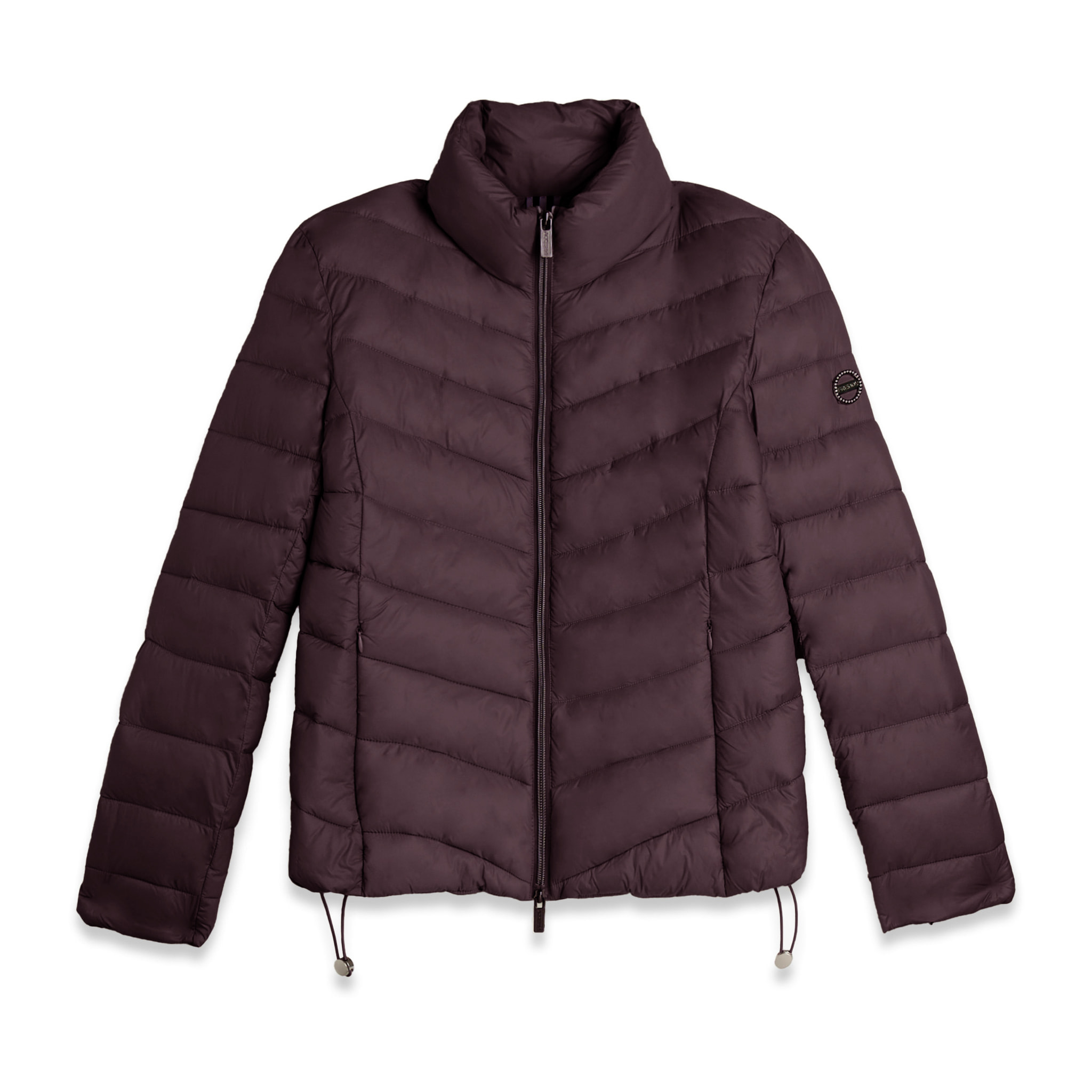 Piumino donna trapuntato con collo alto e finitura lucida