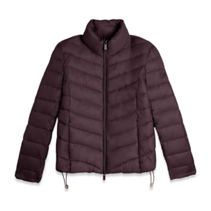 Piumino donna trapuntato con collo alto e finitura lucida