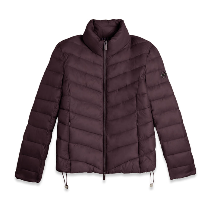 Piumino donna trapuntato con collo alto e finitura lucida