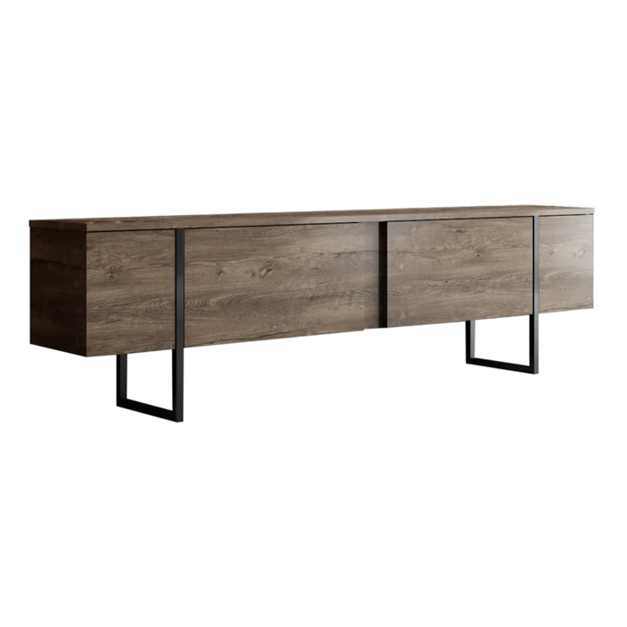 WILLIAMSBURG Meuble TV avec placards aspect bois de noyer et détails noirs 180cm