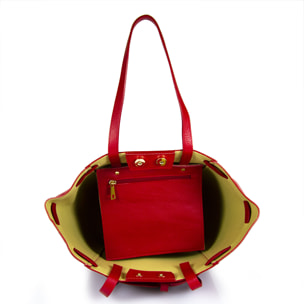 Borsa Donna in vera pelle Made in Italy colore Rosso dimensioni cm 41 x 30 x 18