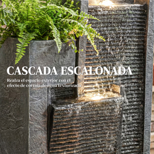 Fuente de Agua Decorativa con Iluminación LED y Maceta, Fuente de Jardín Exteror en Cascada de 3 Niveles, con Bomba, Resistente a la intemperie, para Jardín, Patio, 38x19x101 cm, Gris Oscuro