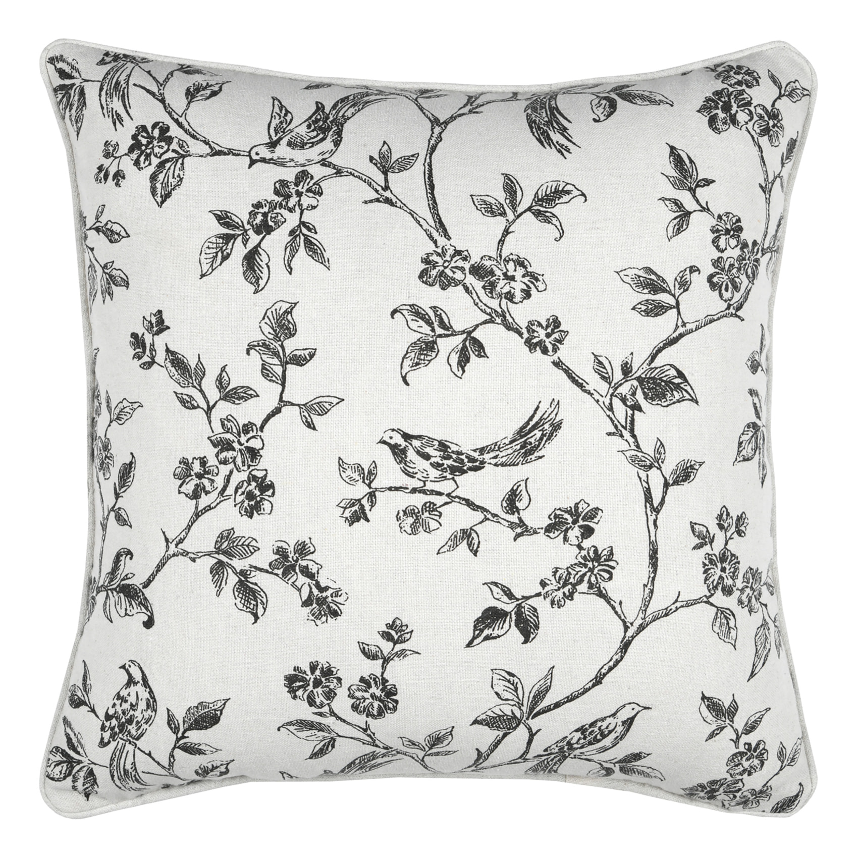 Coussin décoratif imprimé floral - Ecru
