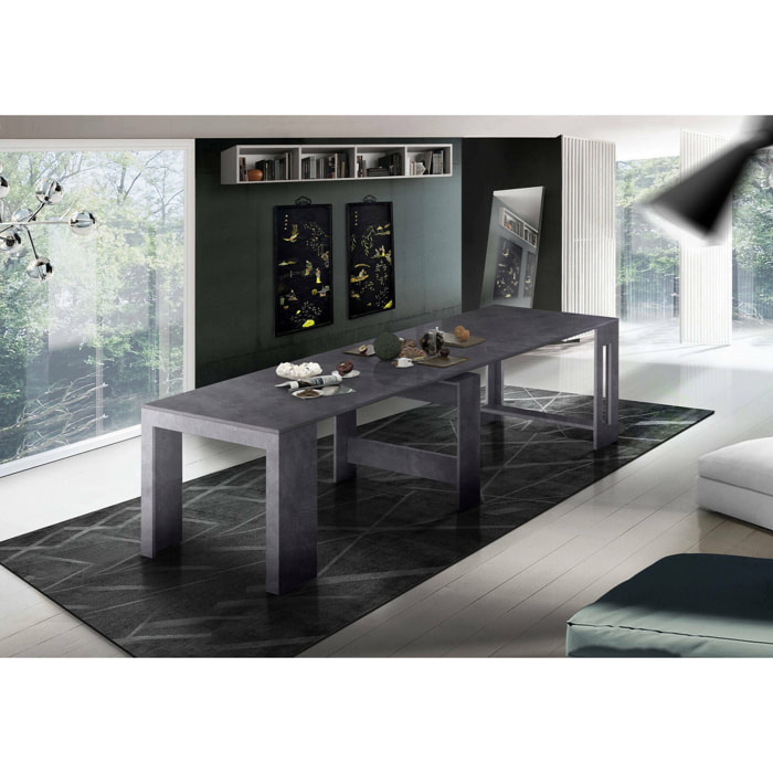 Tavolo da pranzo moderno, Made in Italy, Consolle allungabile fino a 12 posti, con portallunghe, cm 51x90h77 ( fino a 300 cm), colore Grigio Ardesia