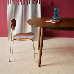 Table à manger ovale extensible bois d'hévéa et placage chêne noyer 4-6 places - 110 / 140 x 100 x 75 cm - Lisa