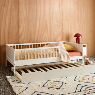 Lit gigogne enfant 90 x 190 cm pin naturel  avec sommier à lattes et tiroir ELIO
