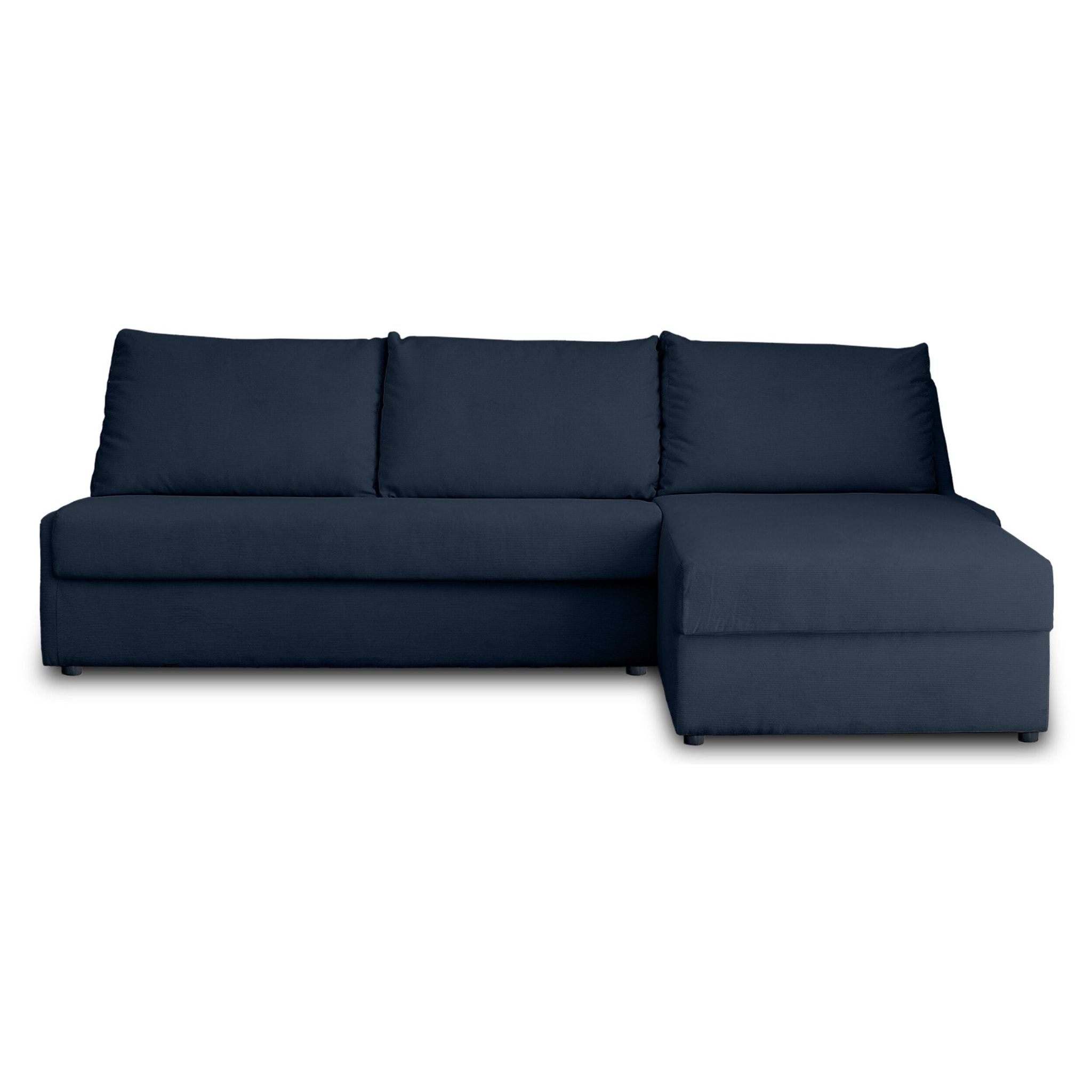 Palmira - canapé d'angle droit - 4 places - convertible couchage quotidien - matelas 14 cm - en velours côtelé - Bleu nuit