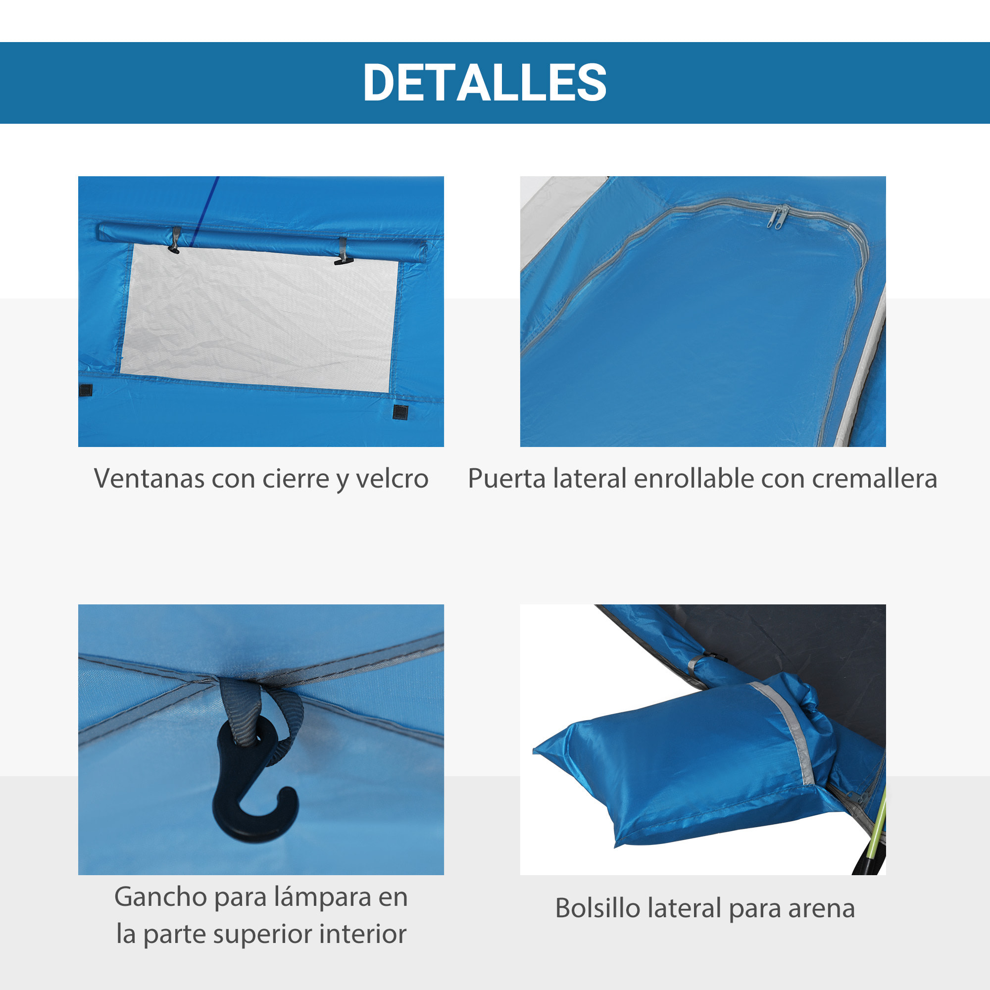 Tienda de Playa Plegable Carpa de Playa Pop-up para 1-2 Personas con 2 Puerta 2 Ventanas y Bolsa de Transporte para Parque Camping 220x173x120 cm Azul