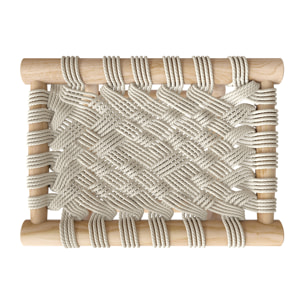 Tabouret tressé blanc en macramé et branche de teck - Kira