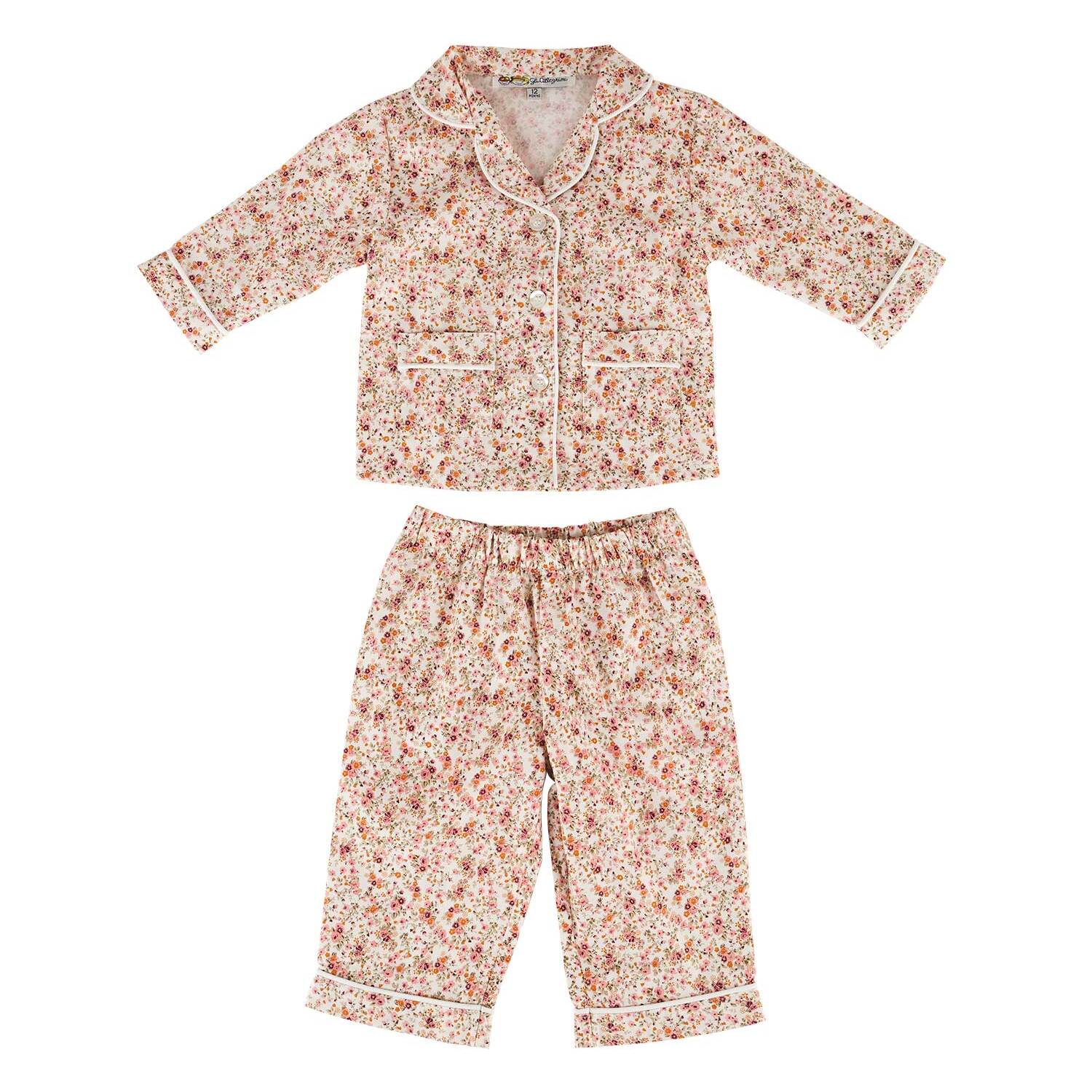 PIGIAMA ALLEGRINI in cotone fiori rosa e marroni