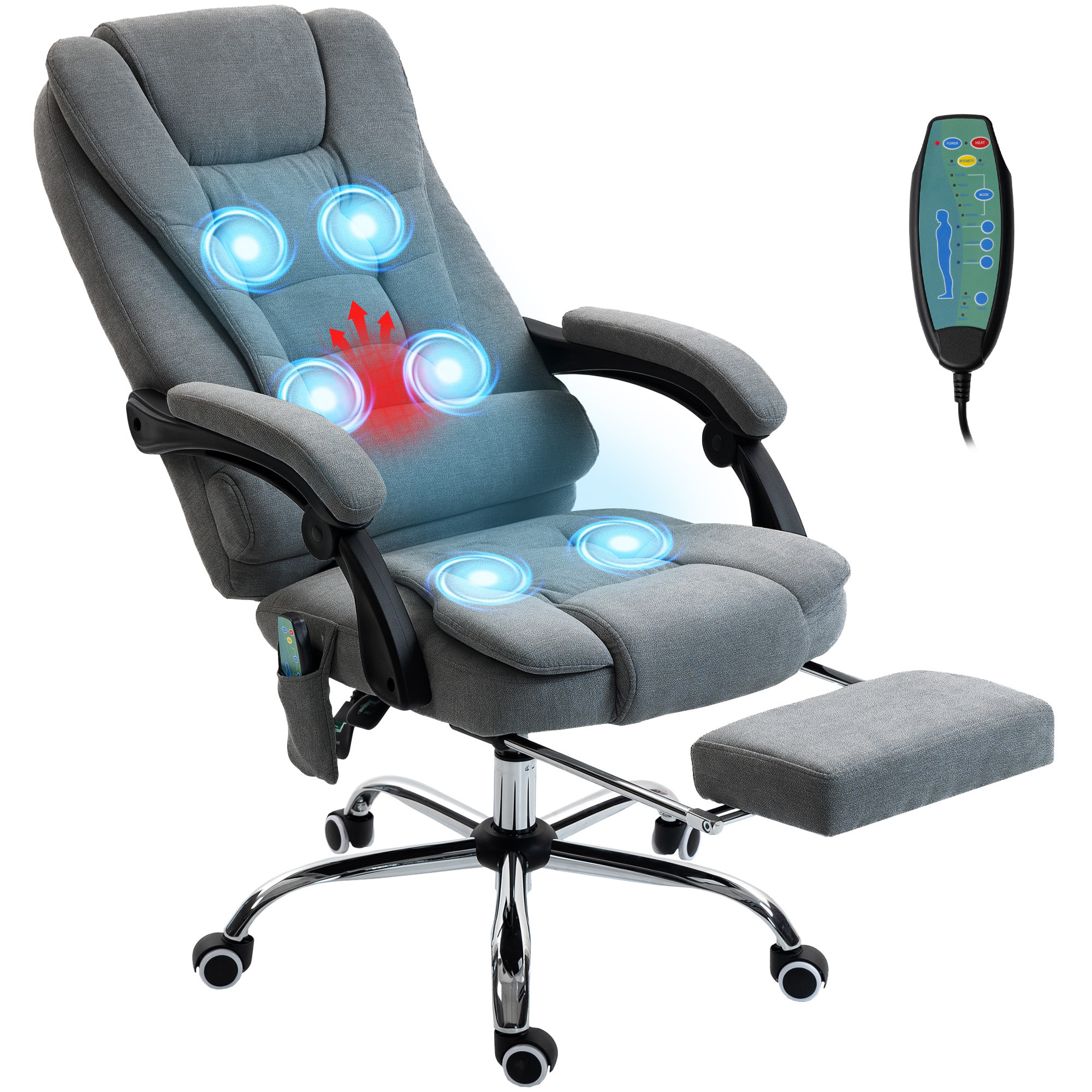 Fauteuil de bureau direction massant chauffant hauteur réglable dossier inclinable tissu gris foncé