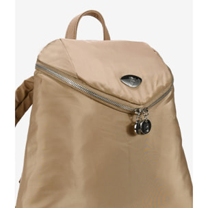 Mochila beige de nylon con cremallera