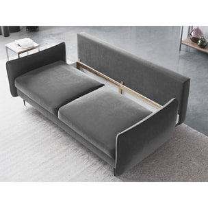 Canapé convertible avec coffre de rangement "Vermont" 3 places en velours gris clair