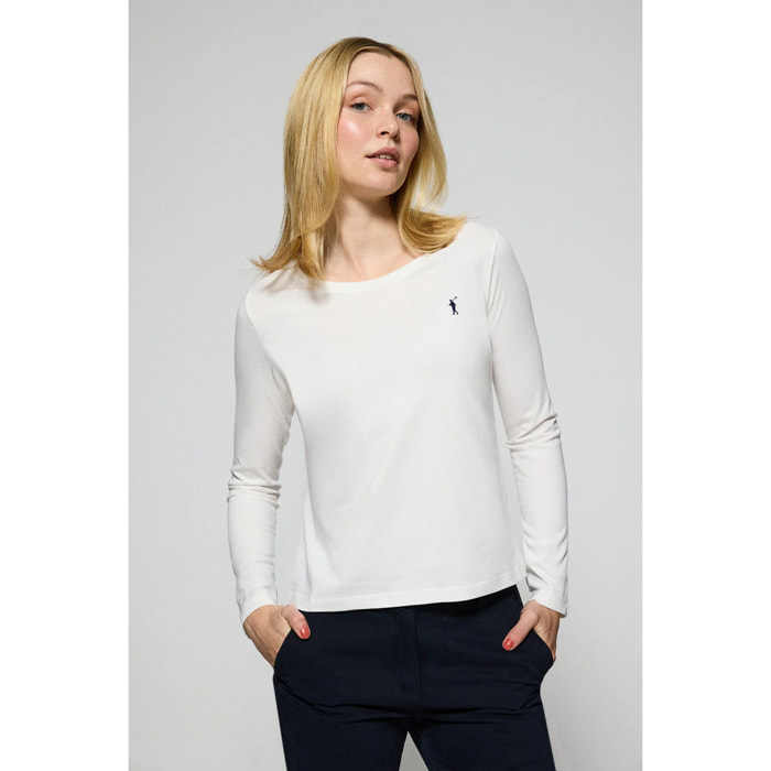 Maglietta basic a maniche lunghe beige con logo Rigby Go