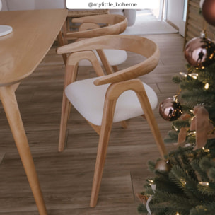 Chaise en bois d'hévéa clair et tissu bouclé crème - Hawa