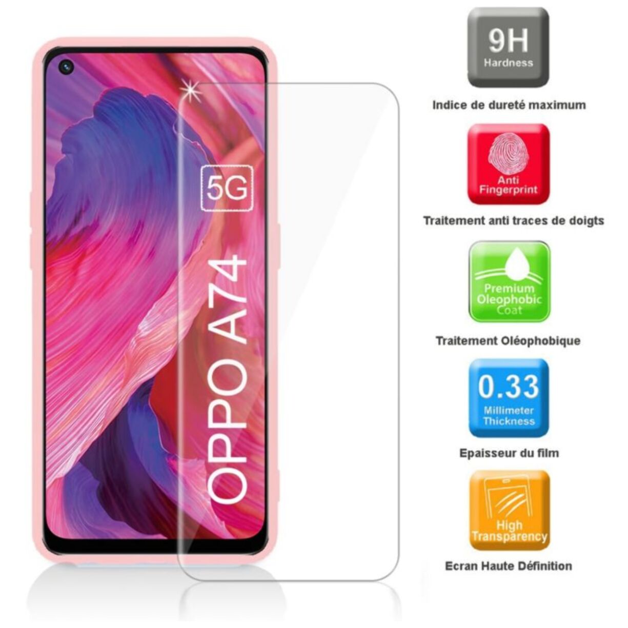 Coque IBROZ Oppo A74 5G Coque rose + Verre trempé