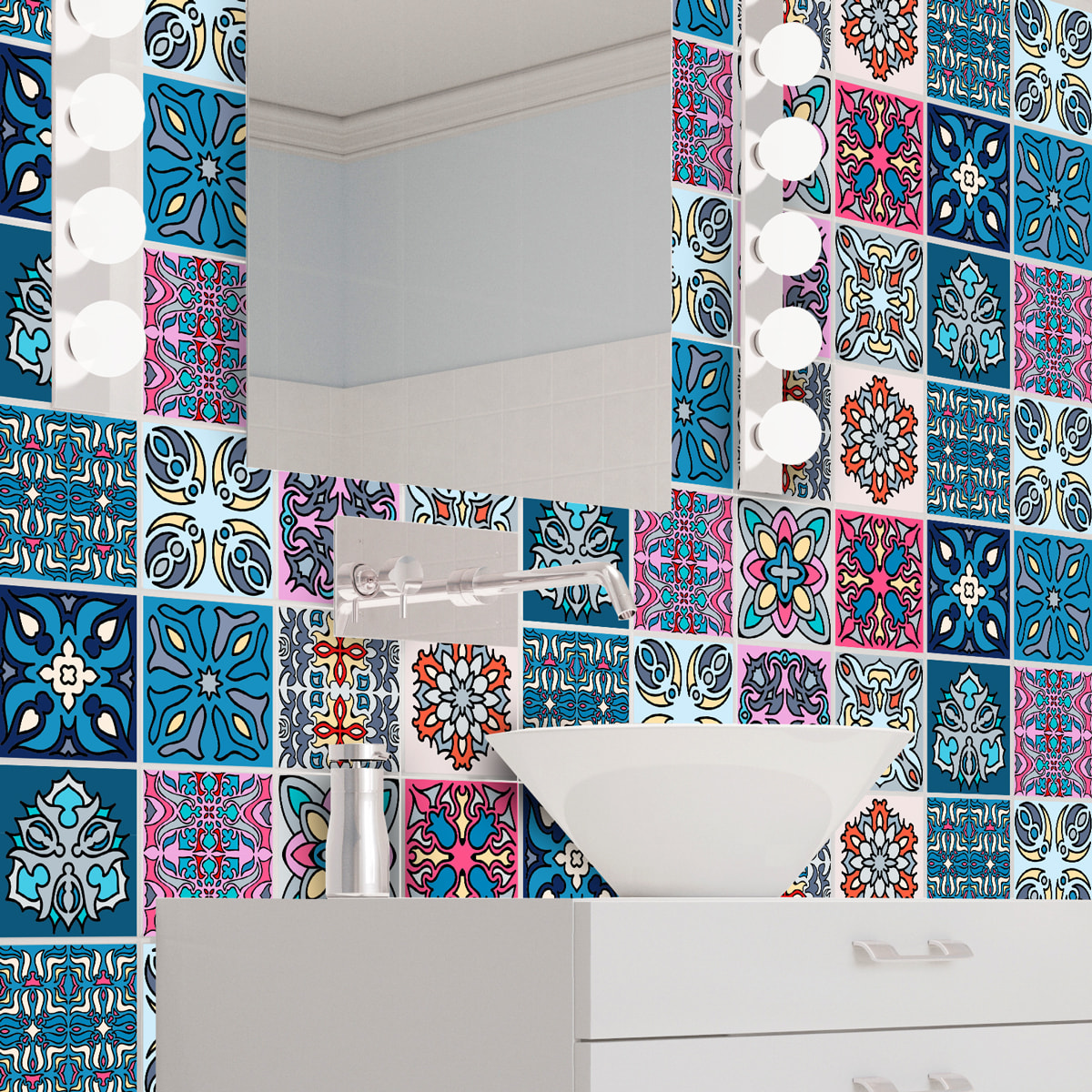 Stickers muraux - Sticker Mural Carrelage adhésif Cuisine Salle de Bain - 12 STICKERS CARREAUX DE CIMENT AUSTRALIA