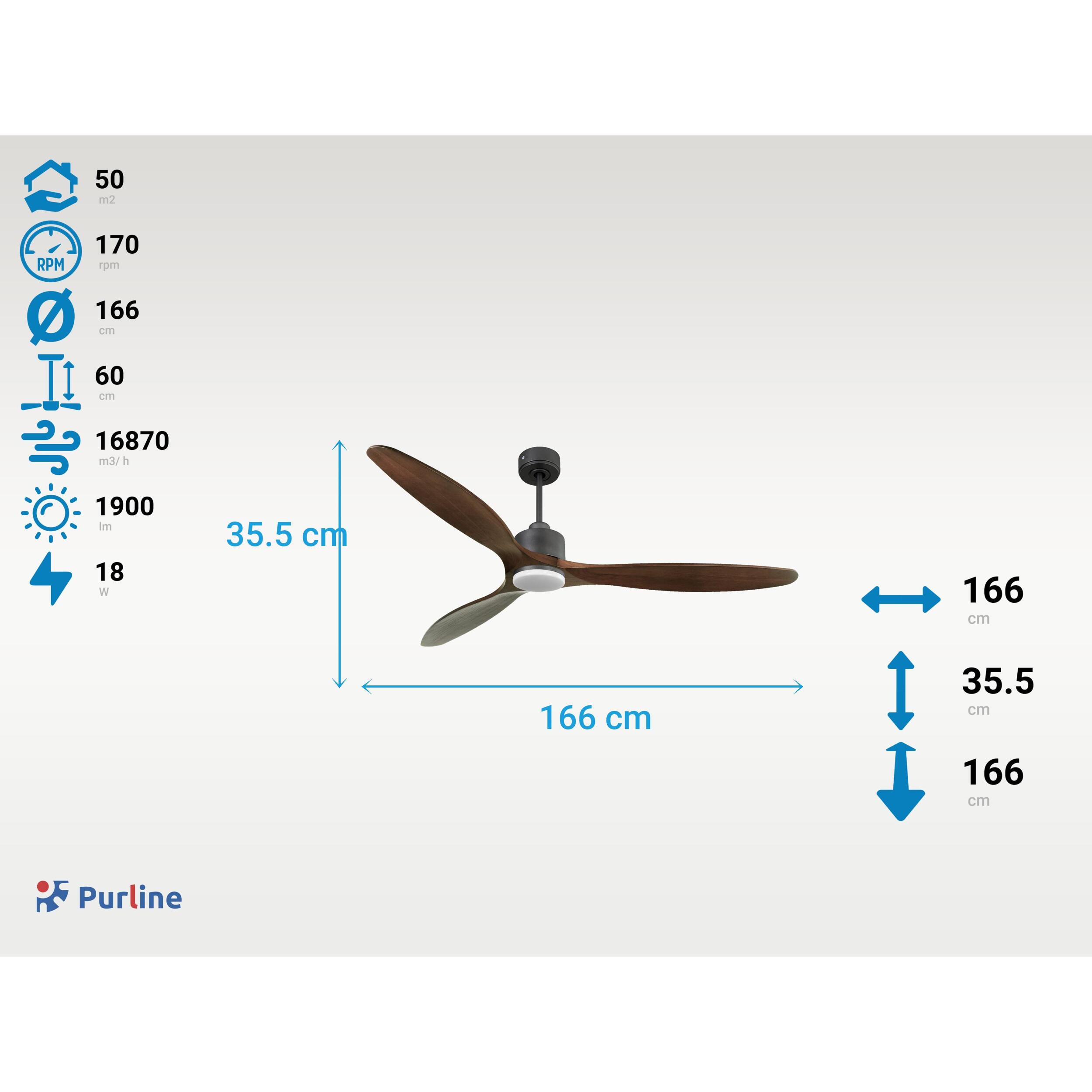 Ventilateur de plafond Réversible  Thermostat Dimmable Wifi Moteur à courant continu Toits en pente Télécommande Lumière à trois tons Hypersilence Mémoire