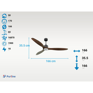 Ventilateur de plafond Réversible  Thermostat Dimmable Wifi Moteur à courant continu Toits en pente Télécommande Lumière à trois tons Hypersilence Mémoire