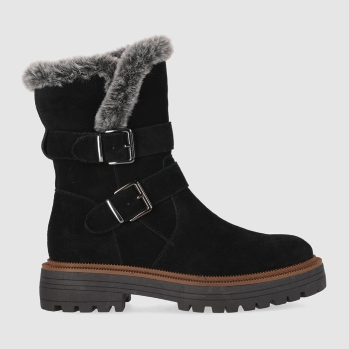 Botines de Serraje - Negro - Tacón: Bajo