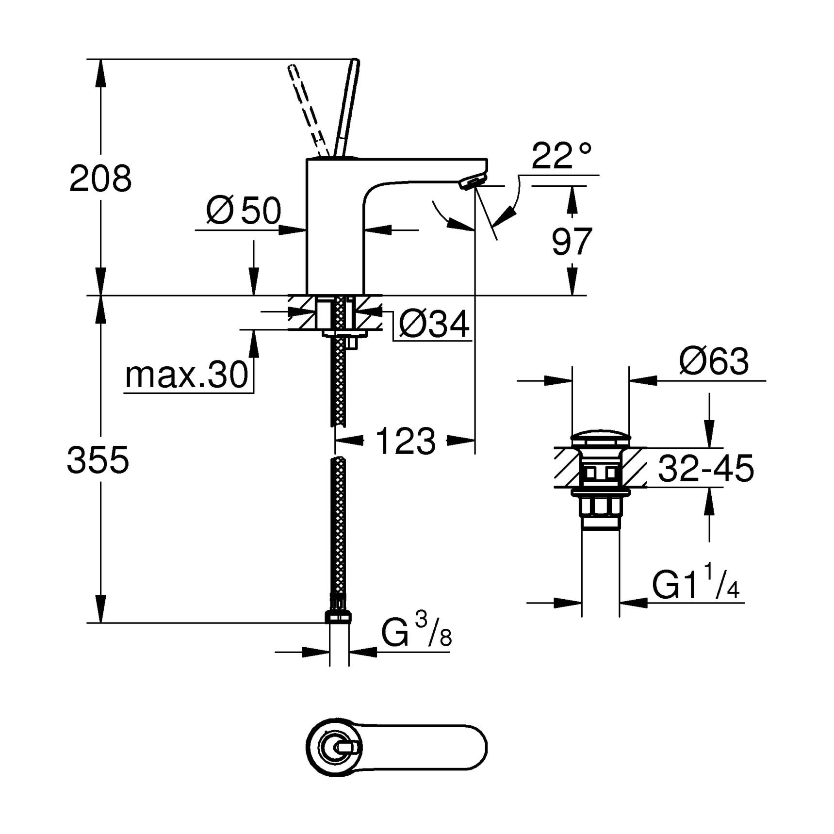 GROHE Get Joy Mitigeur monocommande Lavabo Taille M Chromé 23800000