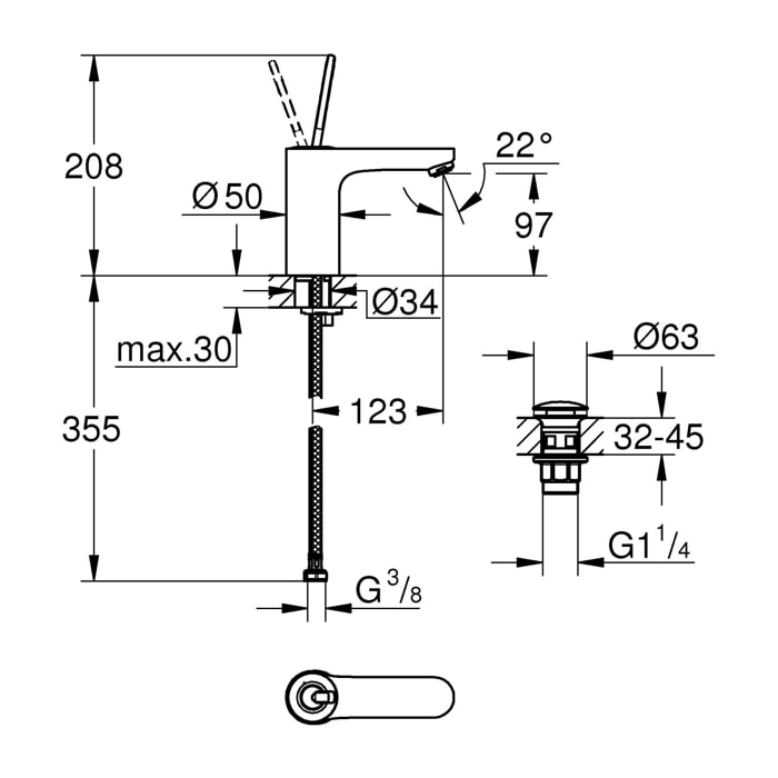 GROHE Get Joy Mitigeur monocommande Lavabo Taille M Chromé 23800000