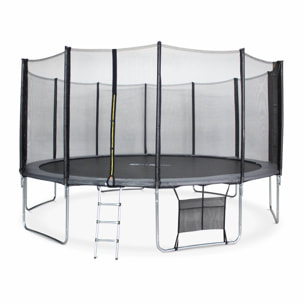 Trampoline 490cm gris avec filet de protection. échelle. bâche. filet pour chaussures. kit d'ancrage - Jupiter XXL - Trampoline de jardin 490 cm 4m|Qualité PRO.|Normes EU.