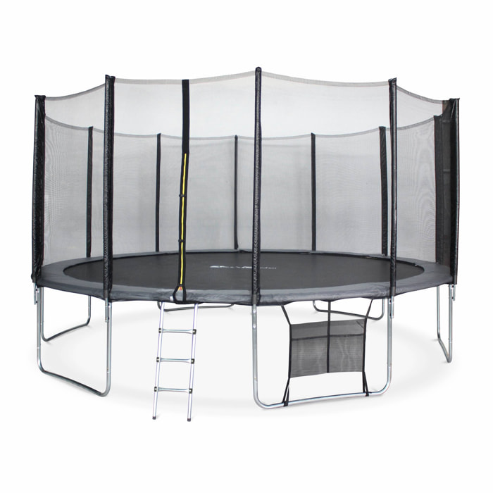 Trampoline 490cm gris avec filet de protection. échelle. bâche. filet pour chaussures. kit d'ancrage - Jupiter XXL - Trampoline de jardin 490 cm 4m|Qualité PRO.|Normes EU.