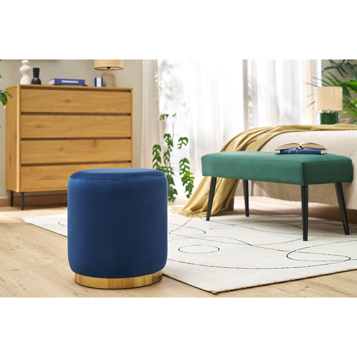 Pouf rond en velours bleu marine et métal doré D40 cm AMAYA