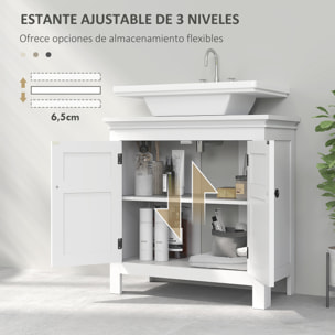 Mueble Bajo Lavabo Mueble de Lavabo Moderno Mueble de Baño con Estante Ajustable y Puertas Magnéticas 60x30x60 cm Blanco