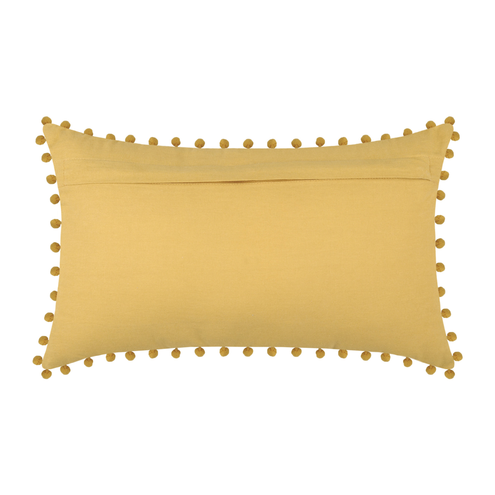 Coussin rectangulaire en coton déhoussable à pompons - Jaune moutarde