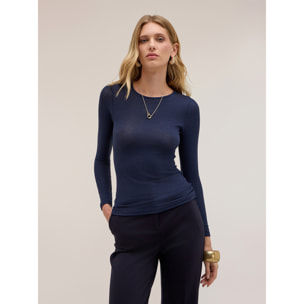 Motivi - T-shirt a coste in misto modal - Blu