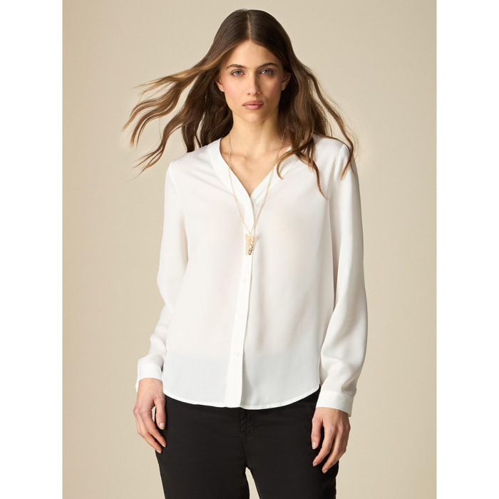 Oltre - Camisa con collar dorado - Blanco