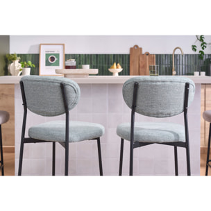 Tabourets de bar fixes en tissu effet velours texturé vert céladon H65 cm (lot de 2) BREKA