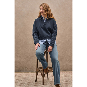 Sudadera azul marino con cuello de polo y logo Polo Club