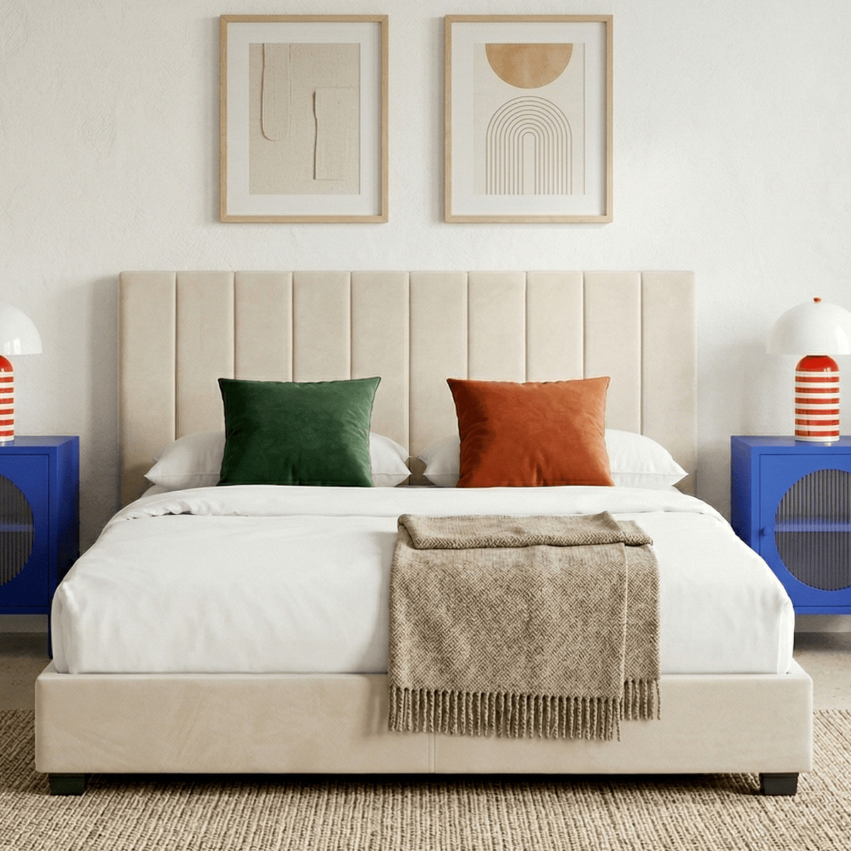 Lit avec tête de lit en velours - WILLIAM